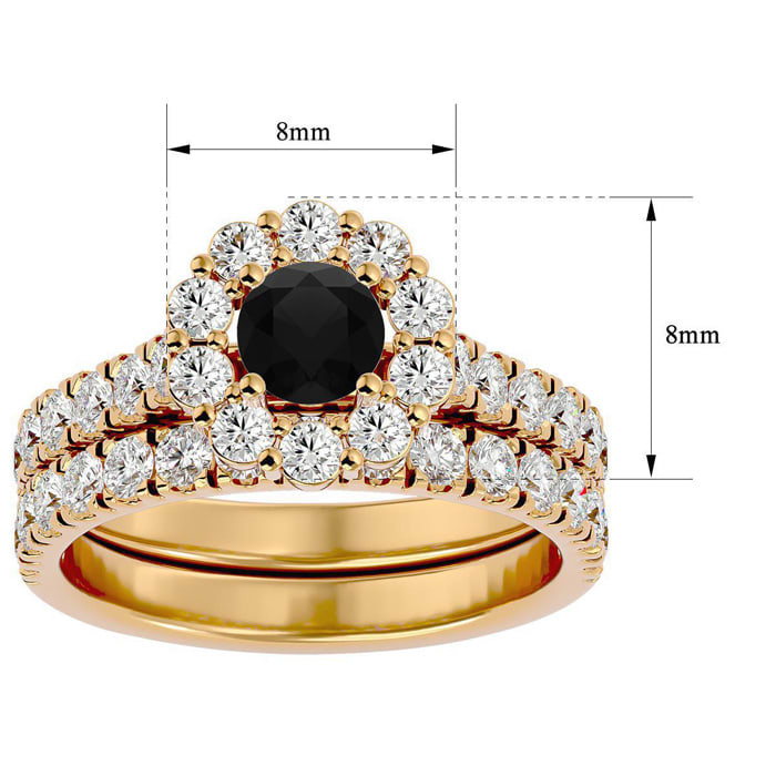 2 Carat Halo Black Moissanite Bridal Set In 14 Karat Yellow Gold