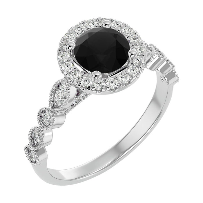 1 1/3 Carat Halo Black Moissanite Engagement Ring In 14 Karat White Gold