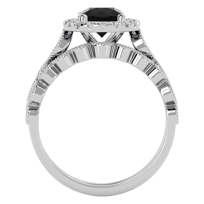 1 1/2 Carat Halo Black Moissanite Bridal Set In 14 Karat White Gold