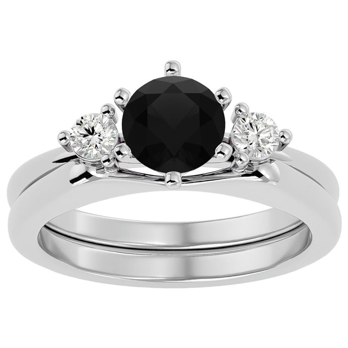 1 Carat Black Moissanite Solitaire Ring With 1/5 Carat Enhancer In 14 Karat White Gold