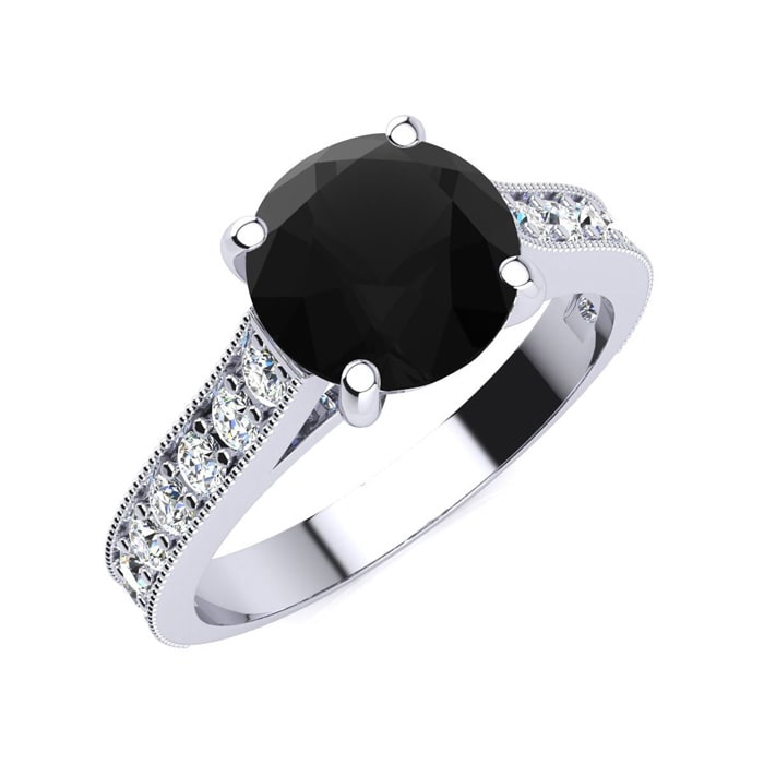 2 1/2 Carat Round Shape Black Moissanite Engagement Ring In 14 Karat White Gold