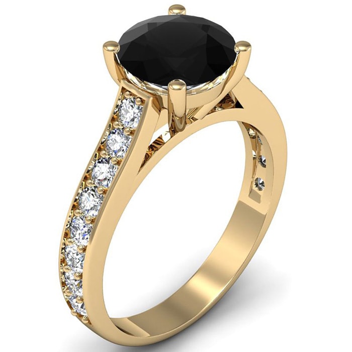 2 1/2 Carat Round Shape Black Moissanite Engagement Ring In 14 Karat Yellow Gold