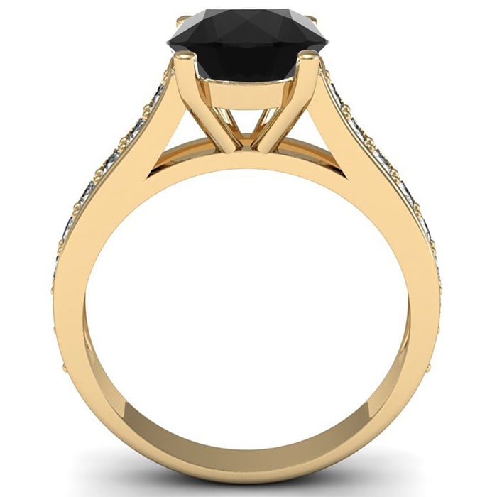 2 1/2 Carat Round Shape Black Moissanite Engagement Ring In 14 Karat Yellow Gold