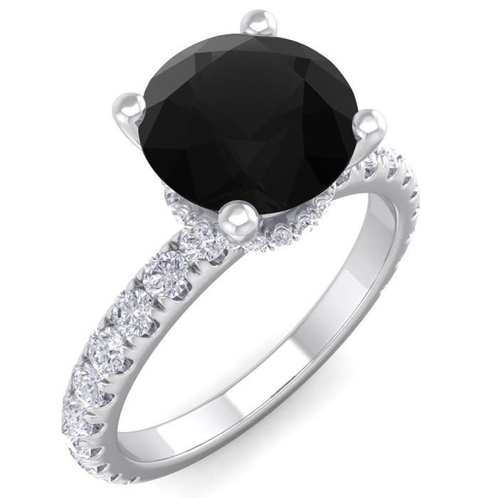 2 1/2 Carat Round Shape Hidden Halo Black Moissanite Engagement Ring In 14 Karat White Gold