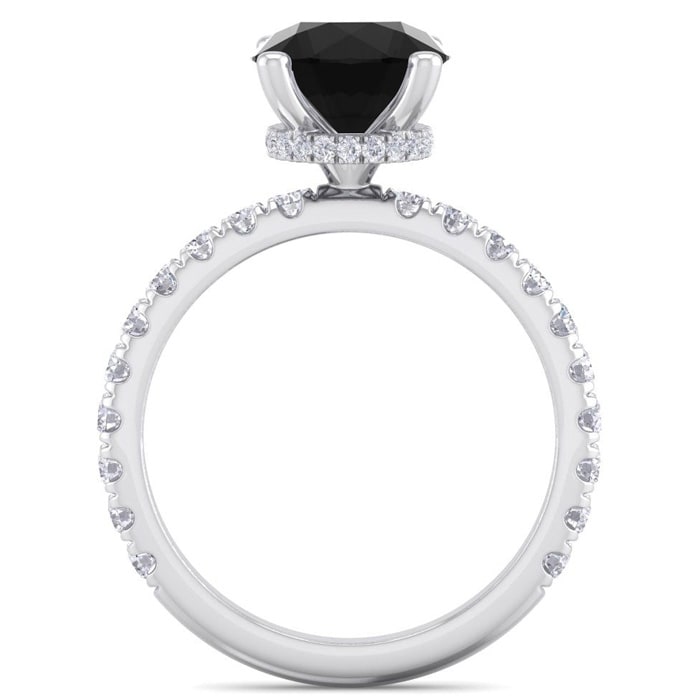 2 1/2 Carat Round Shape Hidden Halo Black Moissanite Engagement Ring In 14 Karat White Gold