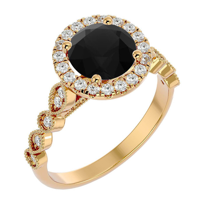 2 1/2 Carat Halo Black Moissanite Engagement Ring In 14 Karat Yellow Gold