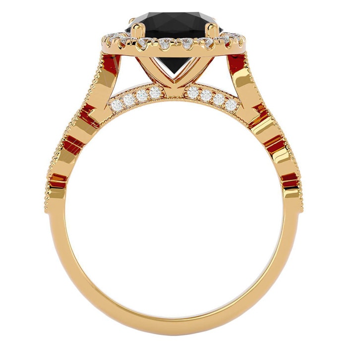 2 1/2 Carat Halo Black Moissanite Engagement Ring In 14 Karat Yellow Gold
