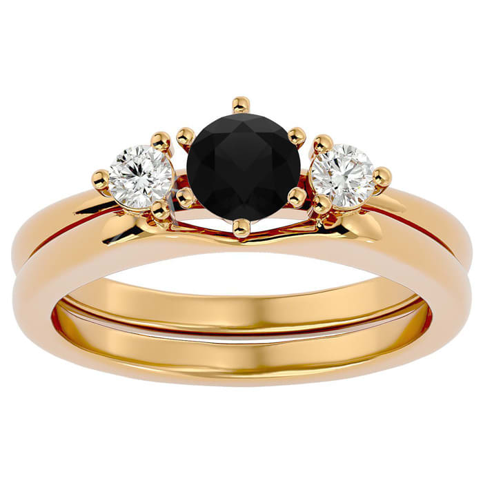 1/2 Carat Black Moissanite Solitaire Ring With 1/5 Carat Enhancer In 14 Karat Yellow Gold