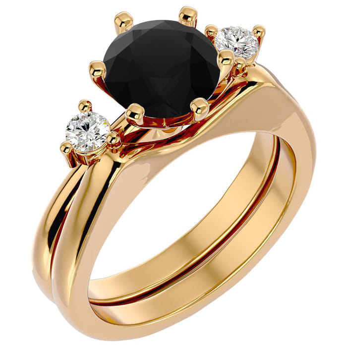 2 Carat Black Moissanite Solitaire Ring With 1/5 Carat Enhancer In 14 Karat Yellow Gold