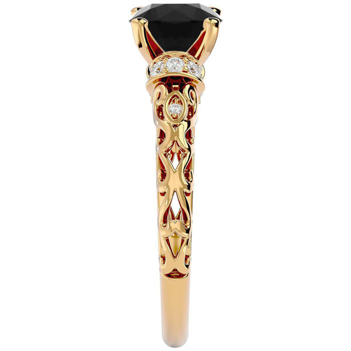 2 1/4 Carat Vintage Black Moissanite Engagement Ring In 14 Karat Yellow Gold