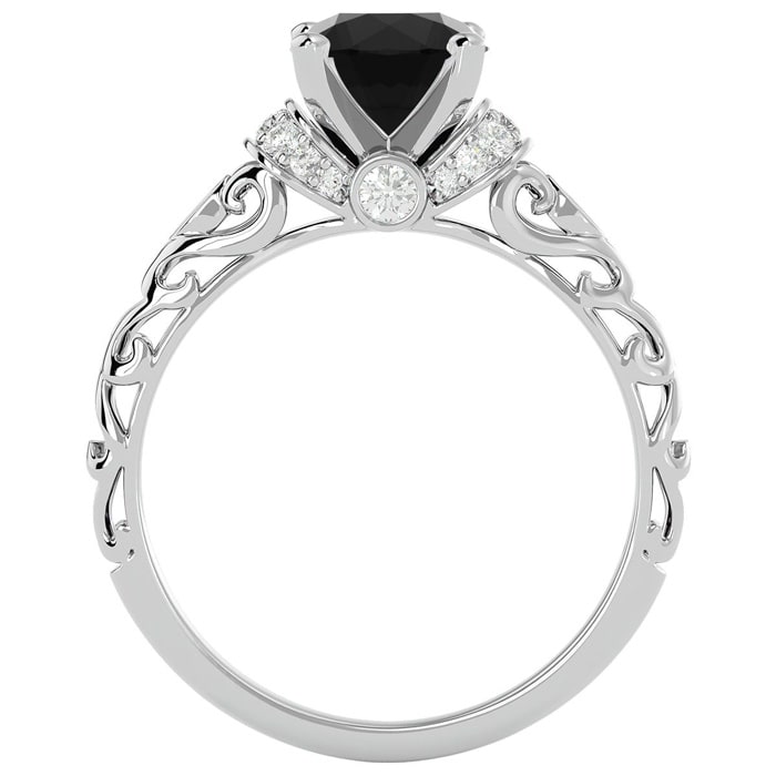 1 3/4 Carat Vintage Black Moissanite Engagement Ring In 14 Karat White Gold