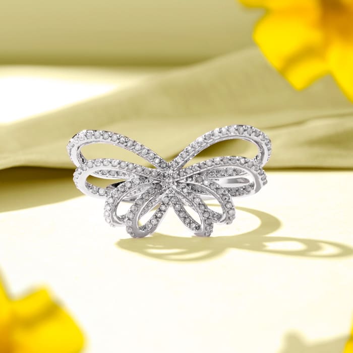 Nearly 1/2 Carat Diamond Bow Cocktail Ring. Wonder High Off The Finger Style With Amazing Fiery Diamonds!