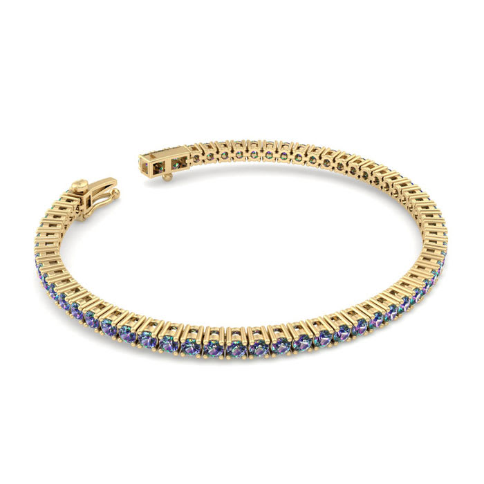 5 1/2 Carat Mystic Topaz Tennis Bracelet In 14 Karat Yellow Gold, 7 1/2 Inches
