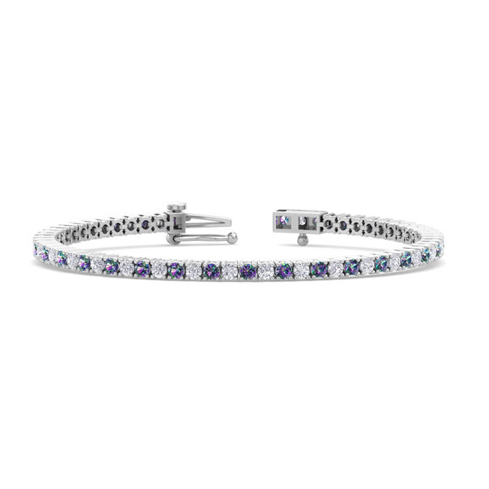 4 1/4 Carat Mystic Topaz And Diamond Tennis Bracelet In 14 Karat White Gold, 6 1/2 Inches