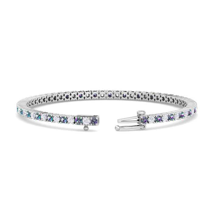 4 1/4 Carat Mystic Topaz And Diamond Tennis Bracelet In 14 Karat White Gold, 6 1/2 Inches
