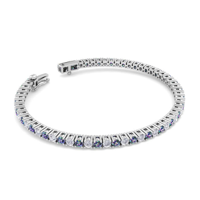 4 1/4 Carat Mystic Topaz And Diamond Tennis Bracelet In 14 Karat White Gold, 6 1/2 Inches