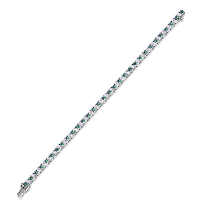 4 1/4 Carat Mystic Topaz And Diamond Tennis Bracelet In 14 Karat White Gold, 6 1/2 Inches