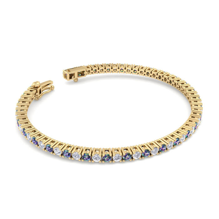 5 Carat Mystic Topaz And Diamond Tennis Bracelet In 14 Karat Yellow Gold, 7 1/2 Inches