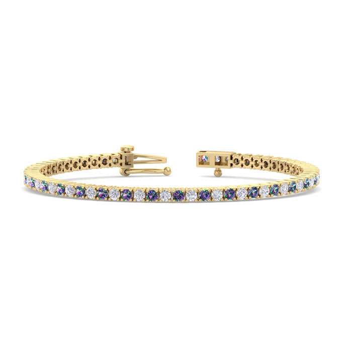 5 1/2 Carat Mystic Topaz And Diamond Tennis Bracelet In 14 Karat Yellow Gold, 8 1/2 Inches