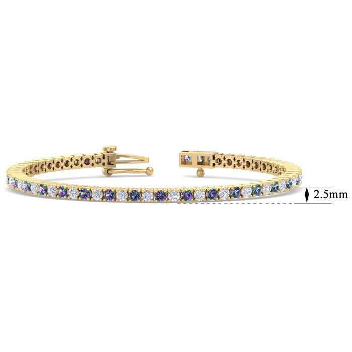 5 1/2 Carat Mystic Topaz And Diamond Tennis Bracelet In 14 Karat Yellow Gold, 8 1/2 Inches