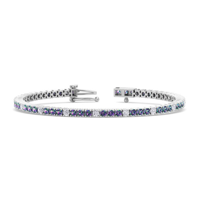5 Carat Mystic Topaz And Diamond Alternating Tennis Bracelet In 14 Karat White Gold, 7 Inches