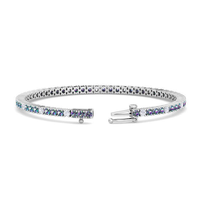 5 Carat Mystic Topaz And Diamond Alternating Tennis Bracelet In 14 Karat White Gold, 7 Inches