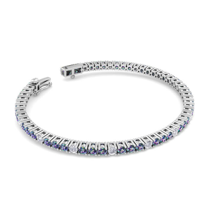 5 Carat Mystic Topaz And Diamond Alternating Tennis Bracelet In 14 Karat White Gold, 7 Inches