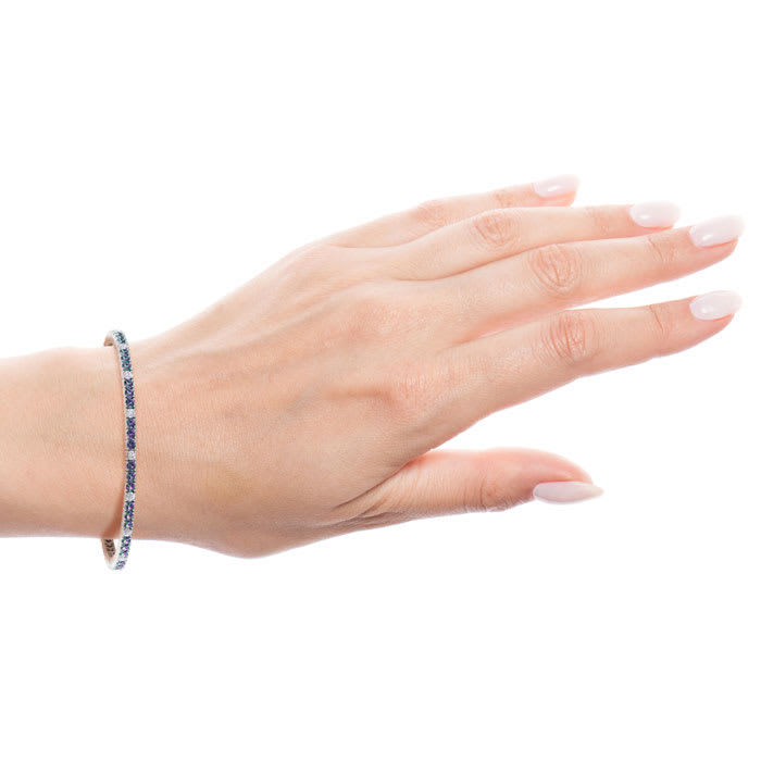 5 Carat Mystic Topaz And Diamond Alternating Tennis Bracelet In 14 Karat White Gold, 7 Inches