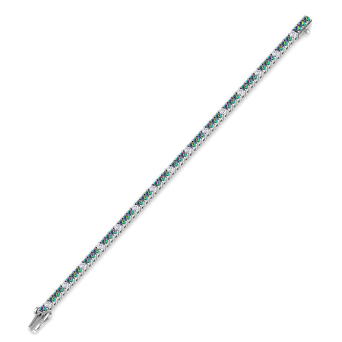 5 1/4 Carat Mystic Topaz And Diamond Alternating Tennis Bracelet In 14 Karat White Gold, 7 1/2 Inches