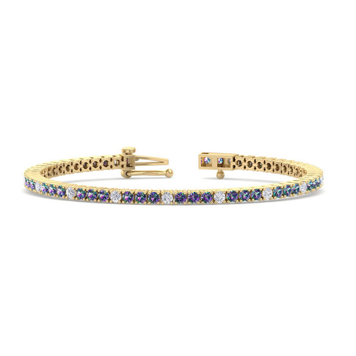 4 1/3 Carat Mystic Topaz And Diamond Alternating Tennis Bracelet In 14 Karat Yellow Gold, 6 Inches