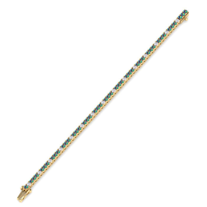 4 1/3 Carat Mystic Topaz And Diamond Alternating Tennis Bracelet In 14 Karat Yellow Gold, 6 Inches