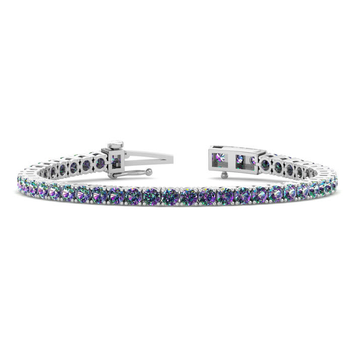 12 1/4 Carat Mystic Topaz Tennis Bracelet In 14 Karat White Gold, 7 1/2 Inches