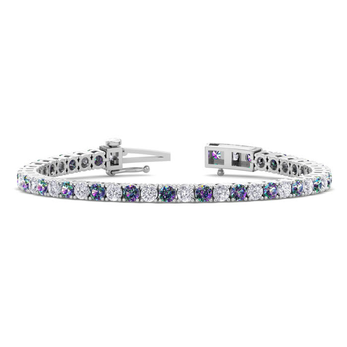 9 2/3 Carat Mystic Topaz and Diamond Tennis Bracelet In 14 Karat White Gold, 6 1/2 Inches