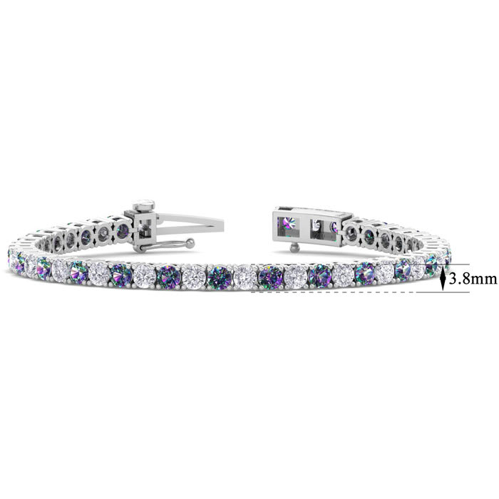 9 2/3 Carat Mystic Topaz and Diamond Tennis Bracelet In 14 Karat White Gold, 6 1/2 Inches