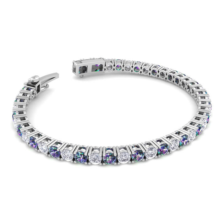 12 1/2 Carat Mystic Topaz and Diamond Tennis Bracelet In 14 Karat White Gold, 8 1/2 Inches