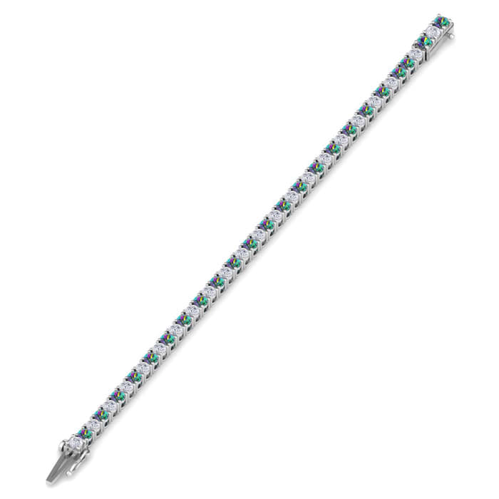 12 1/2 Carat Mystic Topaz and Diamond Tennis Bracelet In 14 Karat White Gold, 8 1/2 Inches