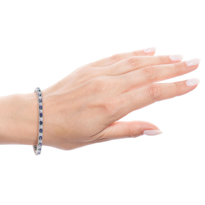 12 1/2 Carat Mystic Topaz and Diamond Tennis Bracelet In 14 Karat White Gold, 8 1/2 Inches