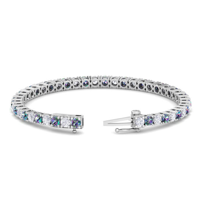 13 1/4 Carat Mystic Topaz and Diamond Tennis Bracelet In 14 Karat White Gold, 9 Inches