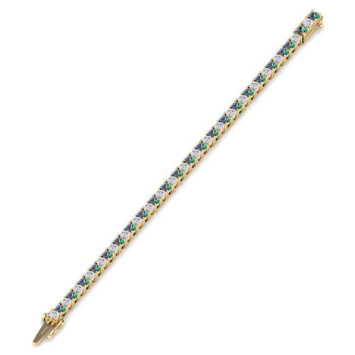 12 1/2 Carat Mystic Topaz and Diamond Tennis Bracelet In 14 Karat Yellow Gold, 8 1/2 Inches