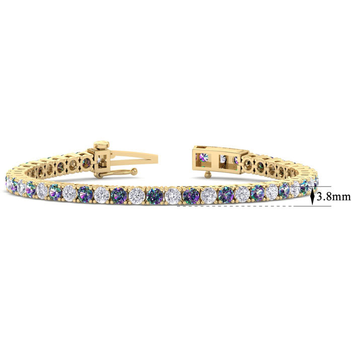 12 1/2 Carat Mystic Topaz and Diamond Tennis Bracelet In 14 Karat Yellow Gold, 8 1/2 Inches
