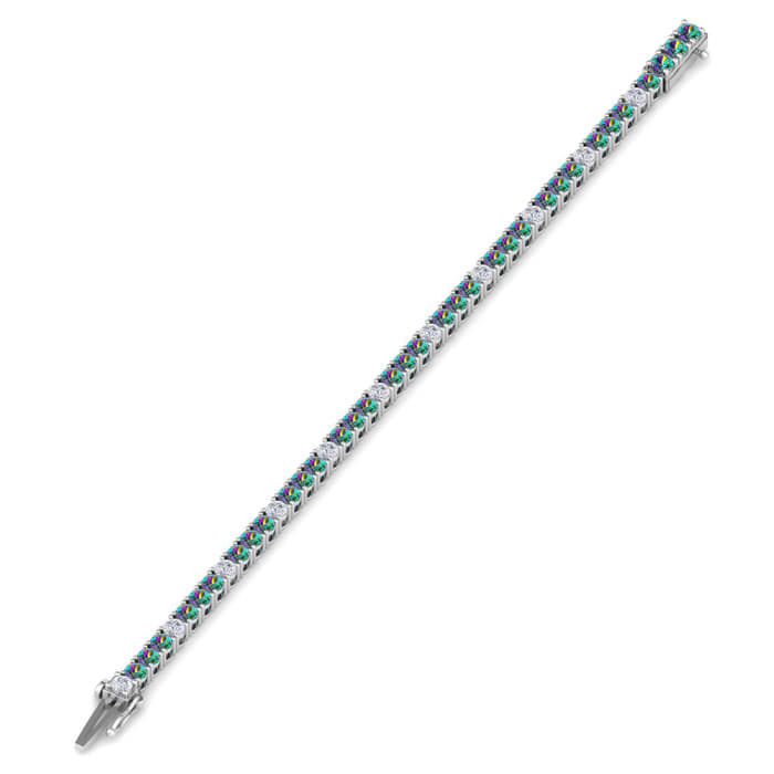 9 1/3 Carat Mystic Topaz and Diamond Alternating Tennis Bracelet In 14 Karat White Gold, 6 Inches