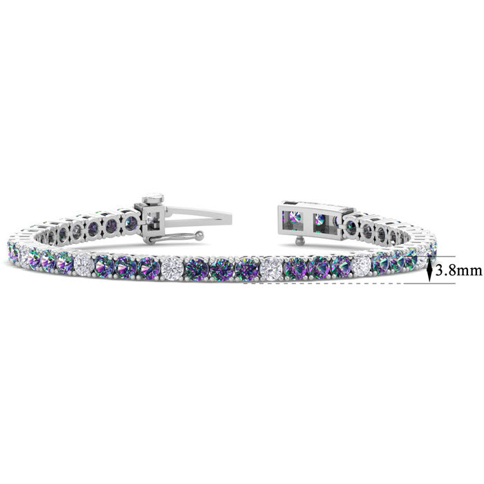 9 1/3 Carat Mystic Topaz and Diamond Alternating Tennis Bracelet In 14 Karat White Gold, 6 Inches