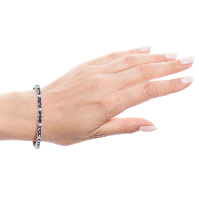 9 1/3 Carat Mystic Topaz and Diamond Alternating Tennis Bracelet In 14 Karat White Gold, 6 Inches