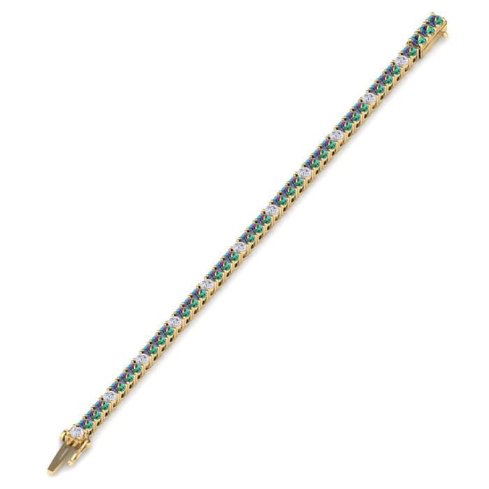 9 1/3 Carat Mystic Topaz and Diamond Alternating Tennis Bracelet In 14 Karat Yellow Gold, 6 Inches