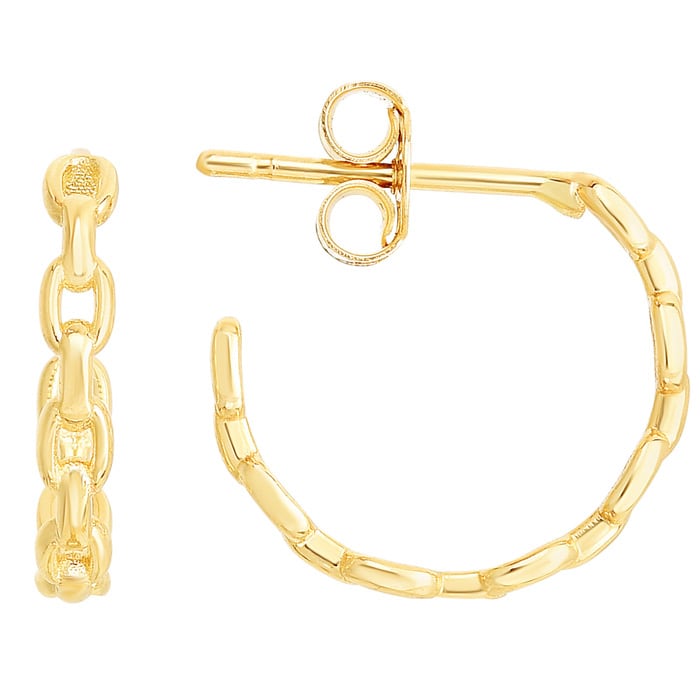 14 Karat Yellow Gold Oval Link Hoop Earrings, 1/2 Inch