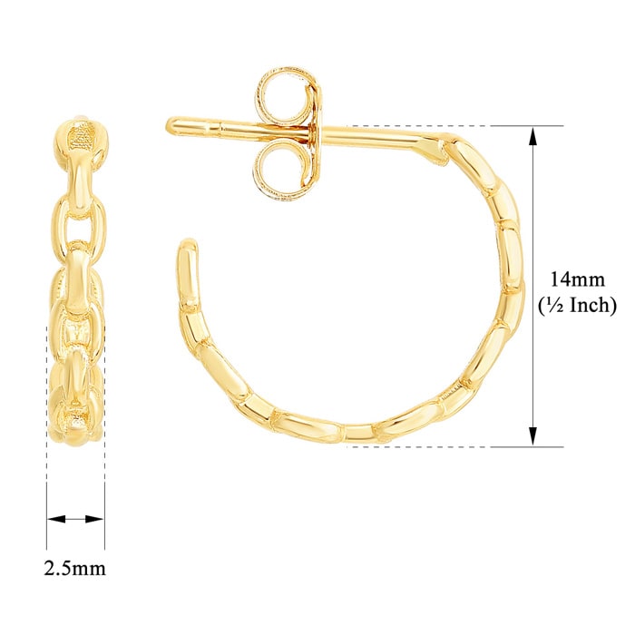 14 Karat Yellow Gold Oval Link Hoop Earrings, 1/2 Inch