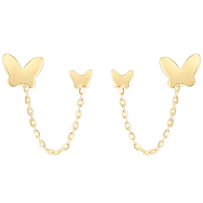 14 Karat Yellow Gold Double Pierced Butterfly Earrings