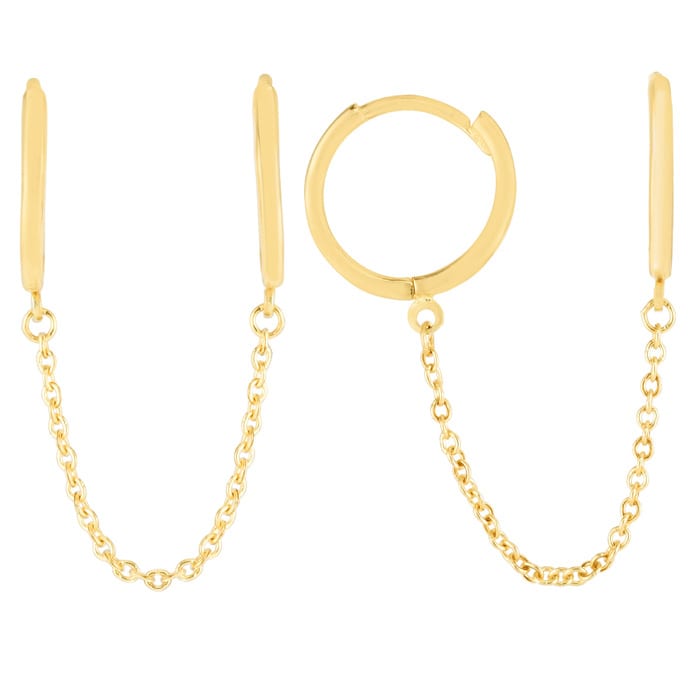 14 Karat Yellow Gold Double Pierced Chain Hoop Earrings