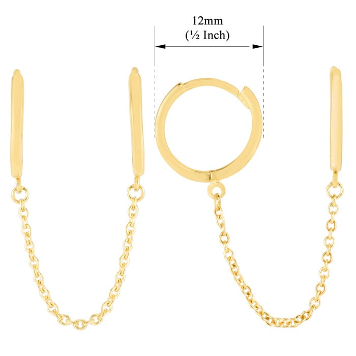 14 Karat Yellow Gold Double Pierced Chain Hoop Earrings
