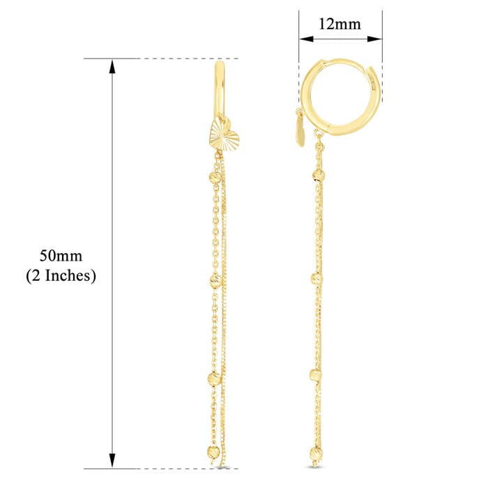 14K Yellow Gold (1.8 g) Heart Chain Drop Earrings, 2 Inches by SuperJeweler